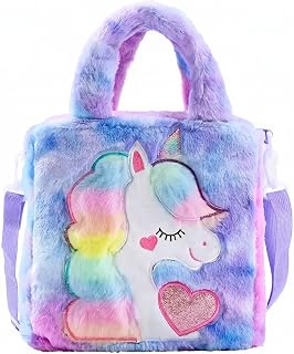 Plush Unicorn Tote Bag Backpack - School Girls Handbag for Travel and Cute Bookbag for Unicorn Party Supplies