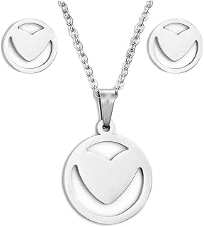 Stainless Steel Set Pendant Necklace Earrings Lobster Ring Heart Silver 17" A460