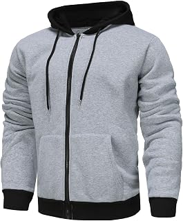 Casual Hoodies for Men Long Sleeve Drawstring Hoodies Zip Up Cardigan Hooded Jacket Fashion Trendy Coats with Pockets