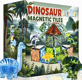 Magnetic Tiles Dinosaur Toys for Kids 3-7 Magnet Building Blocks Toddler Dino Toys - Educational STEM Toys 3 Year Old Boy Gift Learning Resources for Kids Ages 3 4 5 6 7 8 Gifts for 4 Year Old Boys