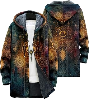 Stylish Dragon Mens Cardigan Sweater Warm Fleece Lined Long Hooded Cloak Cardigan Casual Full Zip Cool Jackets