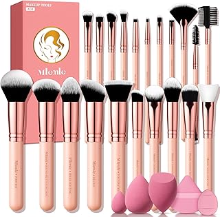 Makeup Brushes Set, Mlemle Professional 26 Pcs Makeup Kit, Include Powder Foundation Concealers Blush Eye shadows Eyebrow 21 Pcs Makeup Brushes and 2 Powder Puff, 3 Makeup Sponge(A01-Pink)