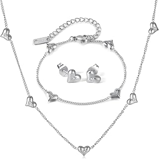 Gold Necklace Chains for Women With Zircon Heart Stainless Steel Necklace Bracelet Studs Earring Personalized Design Jewelry 3 Piece Set Accessories Gift