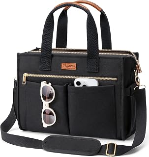 Canvas Tote Bag for Women, 15-Pockets Work Laptop Tote Purse Large Crossbody Nurse Teacher Bible Bag for School Travel Daily
