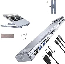 USB C Laptop Stand with Docking Station, 8 in 1 USB C Laptop Docking Station Stand Dockings StationHub with 4K HDMI, USB 3.0, Fast Charging 100w, Adjustable Aluminum Computer Stand (5 in 1)