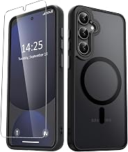 YENAPOON for Samsung Galaxy S25 Case, Matte Magnetic Phone Case with 1 Screen Protector, Support for Magsafe, Translucent Frosted Shockproof Protective Cover for Samsung Galaxy S25, Black