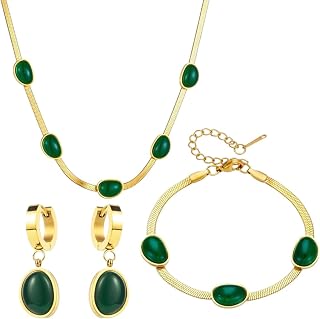 New 2025 316L Stainless Blade Chain Emerald Geometric Luxury Cool Wind Creative Earrings Necklace Bracelet Jewelry Set Jewelry Gift Fashion Trendy Accessories Creative