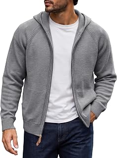 Men's Hooded Cardigan Sweater Two Way Zip Knit Jacket