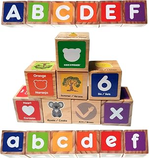 Alphabet Blocks Toys for Toddlers - Bilingual Educational Toys, Spanish Learning Toys, Stacking Toys with 30 Wooden Blocks and Toddler Learning Activities eBook