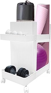 Home Gym Storage Rack, Multifunctional Workout Equipment Storage Cart with Wheels, 22lbs Capacity for Yoga Mat Dumbbells Kettlebells Resistance Bands, 19.7"x10.2"x19.7" (White)