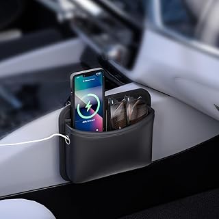 Car Seat Side Pocket Organizer - PU Leather Auto Door Console Mini Storage Bag for Keys, Phone, Sunglasses, Registration, and Documents (Black)
