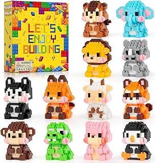 HIGH GODO Animal Party Favors Building Blocks, 12 Pack Mini Animals Building Set, Goodie Bag Stuffers, Classroom Small Prize Toys Gifts for Adults Teens Age 14+