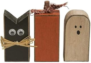 Halloween Wooden Blocks - Set of 3 - Black Cat, Pumpkin, Ghost - Country Distressed Prim