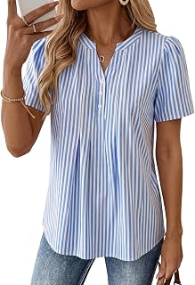 Womens Summer Tops Boho V Neck Pleated Blouses Dressy Casual Short Sleeve Shirts Vacation Outfits