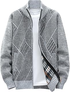 Mens Sweater Jackets Casual Stand Collar Knitted Sweater Cardigan Lightweight Fleece Lined Full Zip Knitwear Coat