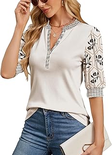 Summer Tops for Women 2026 Trendy Dressy Casual Blouse Puff Short Sleeve Shirts Knit Henley V Neck T Shirt Tunic