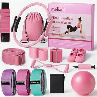 Pilates Kit, Pilates Starter Kit for Home workouts, Pilates Equipment with 12.6" Magic Circle Ring, Yoga Ball, Resistance Bands, Grip Socks, Ankle Weights, Pilates Workout Accessories for Women