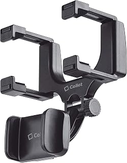 Cellet Vehicle Rear View Mirror Phone Holder Mount Universal Smartphone Cradle Compatible to Apple iPhone, Samsung Galaxy Smartphones, Google Pixel, Moto, Google Map GPS Navigation, Dash Cam Mount