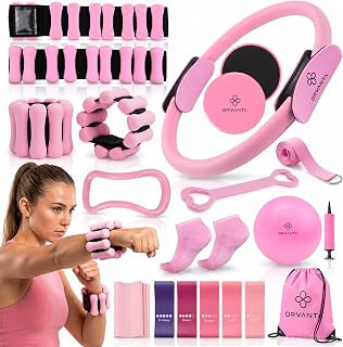 19 PCS Pilates Kit for Home Workouts - Pilates Equipment Set, 14.5" Pilates Accessories with Adjustable Wrist Weights, Pilates Ring and Ball, 5 Resistance Bands, Core Sliders, Socks