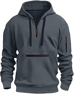 Men's Fleece Hoodie Casual Long Sleeve 1/4 Zipper Pullover Vintage Workout Hoodies Military Tactical Sweatshirt