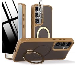 Privacy Case for Samsung Galaxy S25 /S24,360 Rotated Magnetic Ring Stand Phone Case with Privacy Screen Protector & Camera Cover,[Compatible with Magsafe] Shockproof Samsung S 25/S 24 Cover,Desert