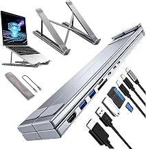 8-in-1 USB C Laptop Docking Station Stand, 360° Rotating Foldable Laptop Stand with Docking Station, 4K HDMI, 100W PD, Dual USB 3.0, SD/TF, Ergonomic Universal Laptop Holder