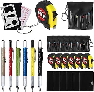 24 Pcs Bulk Gifts for Men Mini Tape Measure Screwdriver Keychain Set with Credit Card Tool and Pen Baby Shower Game Prizes for Winner Bachelor Party Christmas Gift for Adult Men Groomsmen Dad