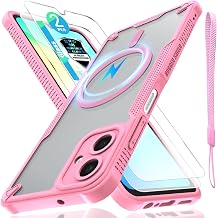 for Samsung Galaxy A06 5G Case with Magsafe Magnetic Slim Shockproof Protective Case,Translucent Matte Back with Lanyard Strap and 2 * 9H Tempered Glass Screen Protector 6.7-inch-Pink