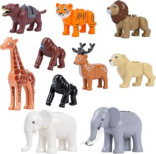 10 Pcs Wild Animal Building Block Figures Set, Includes Elephant, Giraffe, Lion, Tiger, Wolf, Gorilla, Deer, Educational Safari Zoo STEM Toy for Kids & Collectors