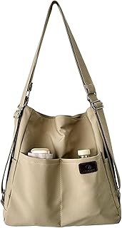 Casual Backpack Purse for Women Shoulder Bag Waterproof Nylon Tote Multi-Pockets Handbag 2-in-1 Backpack Travel Work (Khaki)