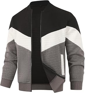 Men's Zippered Cardigan Jacket Casual Stand Collar Varsity Coat Lightweight Bomber Jackets
