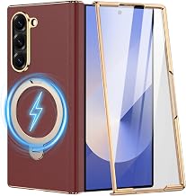 for Samsung Galaxy Z Fold6 Case with Stand Magnetic red | for Z Fold6 Case Compatible with MagSafe Premium Leather Built-in Screen Protector MIL-Grade Shockproof for Men & Women