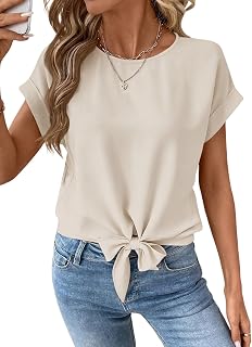 Womens Tops Summer Cap Sleeve Tie Front Shirts 2026 Business Casual Work Blouses