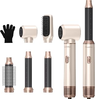 5-in-1 Hair Dryer Brush Set, Detachable Hot Air Brush with Auto Wrap Curlers, Ionic Blow Dryer Brush for Fast Drying, Volumizing, Straightening & Salon Styling for All Hair Types(Beige)