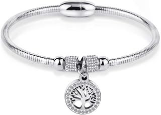 Jewelers Stainless Steel Tree of Life Charm Bangle Bracelet Cocktail Party Anniversary
