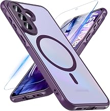 Hensinple Magnetic for Samsung Galaxy A37 5G Case with Galaxy A37 5G Screen Protector, [Compatible with MagSafe] Translucent Matte Military Grade Protection Cover Phone Case for Galaxy A37 5G(Purple)