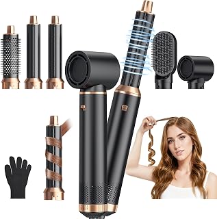 5 in 1 Blow Dryer Brush Set, Detachable Hot Air Styler & Hair Dryer Brush for Women, Negative Ion Blowout Brush with Auto Wrap Curling Iron, Smoothing Brush & Round Brush Volumizer for All Hair Types