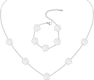 Gold Plated Stainless Steel Flower Bracelet and Necklace Jewelry Set for Women