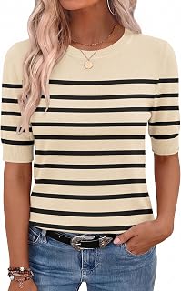 Women Short Sleeve Sweater Summer Crew Neck Dressy Casual Soft Knit Pullover Tops Trendy