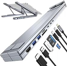 Ergonomic 8-in-1 USB-C Laptop Stand with Docking Station, Adjustable Foldable Aluminum Riser, 4K HDMI, 100W PD, USB Ports for MacBook, Notebook (2, 8-in-1)