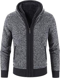 Men's Hooded Thickened Zipper Jacket Double Pocket Casual Knitted Sweater Loose Cotton Pullover (Dark gray 1pc,M)