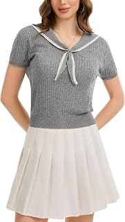 Women's Short Sleeve Cable Knit Sweaters Sailor Collar Summer 2026 Casual Knitted Pullover Tops