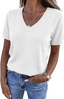 Womens Short Sleeve Sweaters V Neck Business Casual Tops Lightweight Sweater Shirts 2026 Summer Spring Outfits