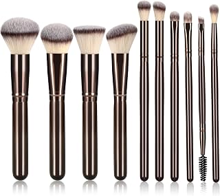 10 Piece Black brown Makeup Brushes - Wooden Handle with Soft Synthetic Bristles,for Face & Eye Makeup|Professional Makeup Brushes set for Women & Girls|
