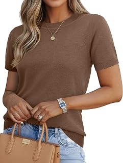 Short Sleeve Sweaters for Women Wool Blend Business Casual Knit Top