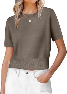 Womens Short Sleeve Sweaters Cropped Crew Neck Business Casual Lightweight Sweater Tops 2026 Spring Summer Outfits