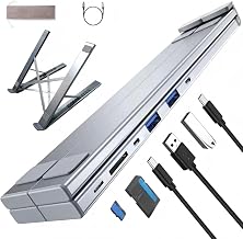 USB C Laptop Stand with Docking Station, 8 in 1 USB C Hub Laptop Stand with PD 100W & Multiple Ports, Foldable Computer Riser, for Home Office and Desk (6 in 1 Dual arm)