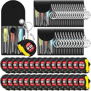 Jutom 60 Pcs Mini Tape Measure Keychain Bulk Mini Screwdriver Keychain Set Adult Tool Party Prize for Father's Men Gifts