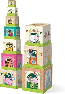 HABA On The Farm Stacking & Nesting Cubes – 10-Piece Montessori Toys for Toddlers, Award-Winning Educational Stacking Toy & Farm-Themed Blocks