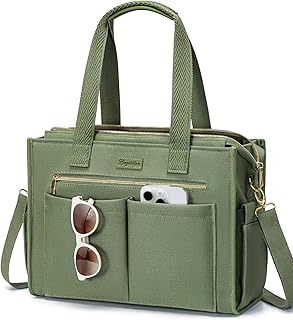 Canvas Tote Bag for Women, 15-Pockets Work Laptop Tote Purse Large Crossbody Nurse Teacher Bible Bag for School Travel Daily